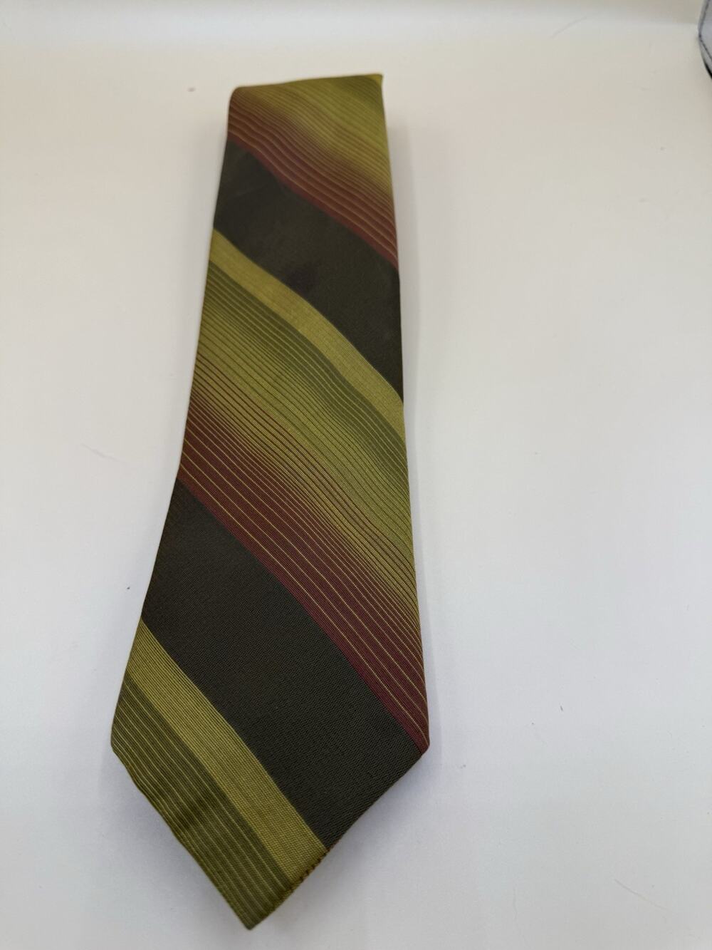 Vintage Wembley Tie Olive Green Gold Brown Wide Stripe Retro Necktie